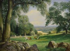 *Local Interest* Geoffrey H Pooley (British 1908-2006) Oil on board, a pastoral summer landscape