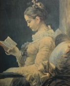 After Jean-Honore Fragonard (French 1732 - 1806) Print on canvas 'La Liseuse/ Young Girl Reading',