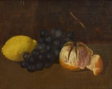 A Gardiner (19th/20th Century) Oil on board, still life fruit study with partially peeled
