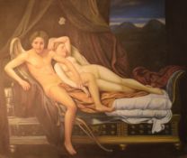 A 20th Century oil on canvas, depicting the classical myth of Cupid and Psche, unsigned or