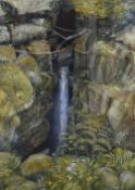 A 20th Century textured mixed media study of a waterfall and foliage in summer, unsigned or