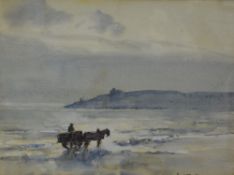 David A Baxter (British 1876 - 1954) Watercolour, a coastal scene with horse and cart, signed