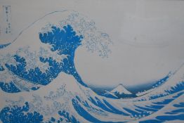 After Katsushika Hokusai (Japanese 1760 - 1849) Lithograph 'The Great Wave off Kanagawa', within