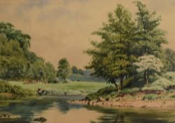*Local Interest* Geoffrey H Pooley (British 1908-2006) Watercolour 'River Lune at Sandybeds,