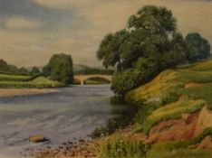 *Local Interest* Geoffrey H Pooley (British 1908-2006) Watercolour 'The River Lune', a bridge over