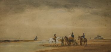 A 19th Century watercolour 'The Old Guide and his White Horse', a coastal landscape with men on