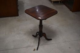 A Victorian mahogany snap top occasional table (snap catch replaced) having square top with