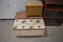 Three vintage woven fibre ottoman style blanket boxes
