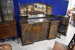 A Victorian stained frame Aesthetic style mirror back sideboard, width approx. 169cm
