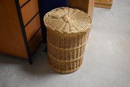 A traditional wicker laundry basket