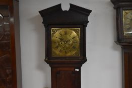 An 18th Century oak longcase clock having eight day movement with brass dial named for E. Burton ,
