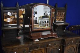 A Victorian mahogany toilet mirror on platform base, width approx. 62cm