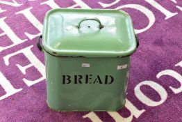 A traditional jade green enamelled bread bin, height approx. 33cm