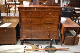 A nice quality Victorian mahogany chest of figured drawers, having secret drawer over two short