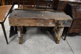 A traditional wooden work bench , fitted with Record number 55 vice, width approx. 138cm, depth