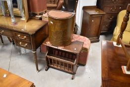 A mid 20th Century oak ply half moor box seat with applique galleon decoartion, and a mahogany