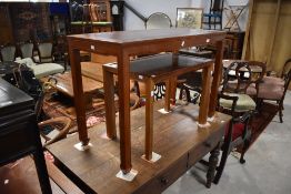 An Oriental hardwood side table in the Chinese style approx. Dimensions W102 D46 H69cm and a
