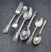 A pair of Victorian silver King's pattern forks, having 'K' initials to terminals, along with two