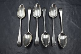 A set of six George III silver Old English pattern teaspoons, having 'BTR' to the terminals, marks