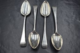 A set of four George III silver Old English pattern teaspoons, marks for London 1804, maker