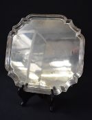 A Elizabeth II silver salver, of square form having a Chippendale style rim and personalised