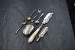 A Victorian silver vesta case, of hinged rectangular form having foliate engraving with a vacant