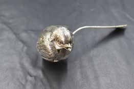 An Edwardian silver novelty sugar sifter, modelled as a hatching chick on an Albany Pattern