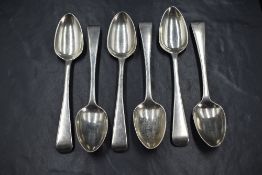 A set of six George III silver Old English pattern teaspoons, marks for London 1819, maker Thomas