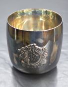 A boxed Elizabeth II silver cup, having an ornate shield with 'W' initial to the body, marks for