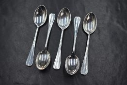 A group of five George V silver Hanoverian rat-tail teaspoons, marks for Birmingham 1933, maker