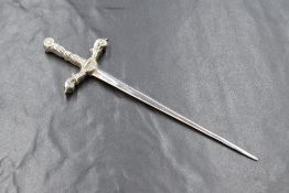 An Elizabeth II Scottish silver letter opener, modelled as a sword, marks for Edinburgh 1962,