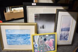 A quantity of 20th-century framed prints, to include a small contemporary amateur collage composed