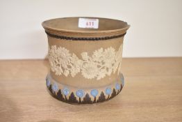 A Victorian Doulton Silicon stone ware vase by Mary Budden (listed in 1882 as a Junior Assistant