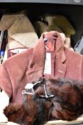 Two vintage womens coats, to include a Jan Scot taupe sheepskin half length coat with wide notched
