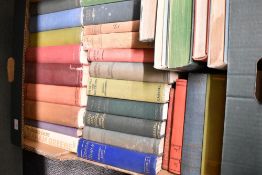 A carton of assorted vintage hardback books including Swan Song-John Galsworthy, Donna Diana-Richard