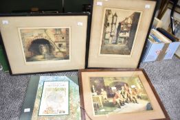 Three 20th-century framed prints, to include to hand coloured etchings 'Gateway with a Well' and a