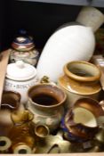 A small selection of cramic items including a large cream glazed vase having regular banded