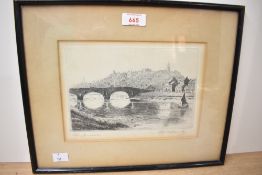A local interest pencil sketch depicting Lune Bridge Old Lancaster, signed indistinctly to lower
