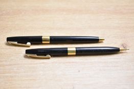 A Sheaffer ballpoint pen and pencil in Black with broad cap band