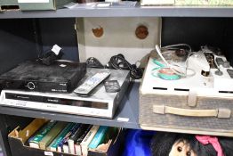 A Panasonic DVD recorder, a Humax Freeview box and a vintage Magnetaphon 96 reel to reel player.