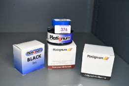 Four bottles of Platignum Ink three boxed, two black, a blue and a brown