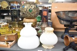 An American brass 'The New Rochester' oil lamp, of traditional pedestal form with pierced decoration