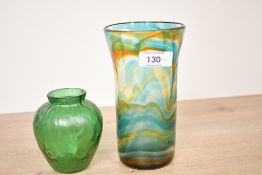 Two small 20th-century studio glass vases, having a swirled example of blue and amber and a