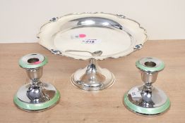 A small selection of 20th-century decorative white metal tableware, to include a pedestal dish,