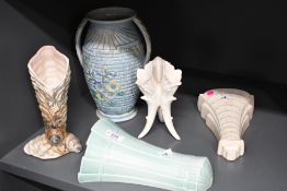 A quantity off 20th-century potteryware, to include two Burleighware Art-Deco-style wall pocket