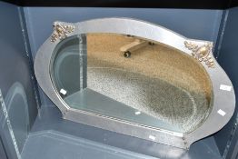 A large early 20th-century Silval Art Deco-style hammered pewter hearth mirror, nickel shield