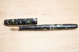 A De La Rue Onoto 5601 plunger fill fountain pen in Green and Black marble with single cap band