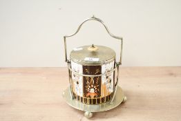 An unusual late 19th to early 20th-century Wedgwood porcelain biscuit barrel, featuring hand painted