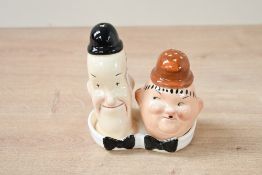 Of local interest, an unusual set of mid 20th-century Carlton Ware Laurel and Hardy salt and