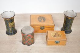 A selection of 19th-century Mauchline and tartan ware, to feature a pair of green tartan Mauchline
